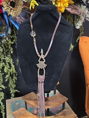 Artisan OOAK Leather Tassel Pendant Necklace with Antique Metal Accents
